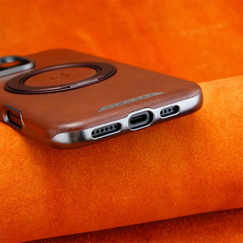 كفر جلدي مغناطيسي مع حامل لهاتف iPhone 16 Pro Max كفر فاخر مع حامل عرض مدمج غطاء iPhone 16 Pro Max بقاعدة مغناطيسية وظهر جلدي