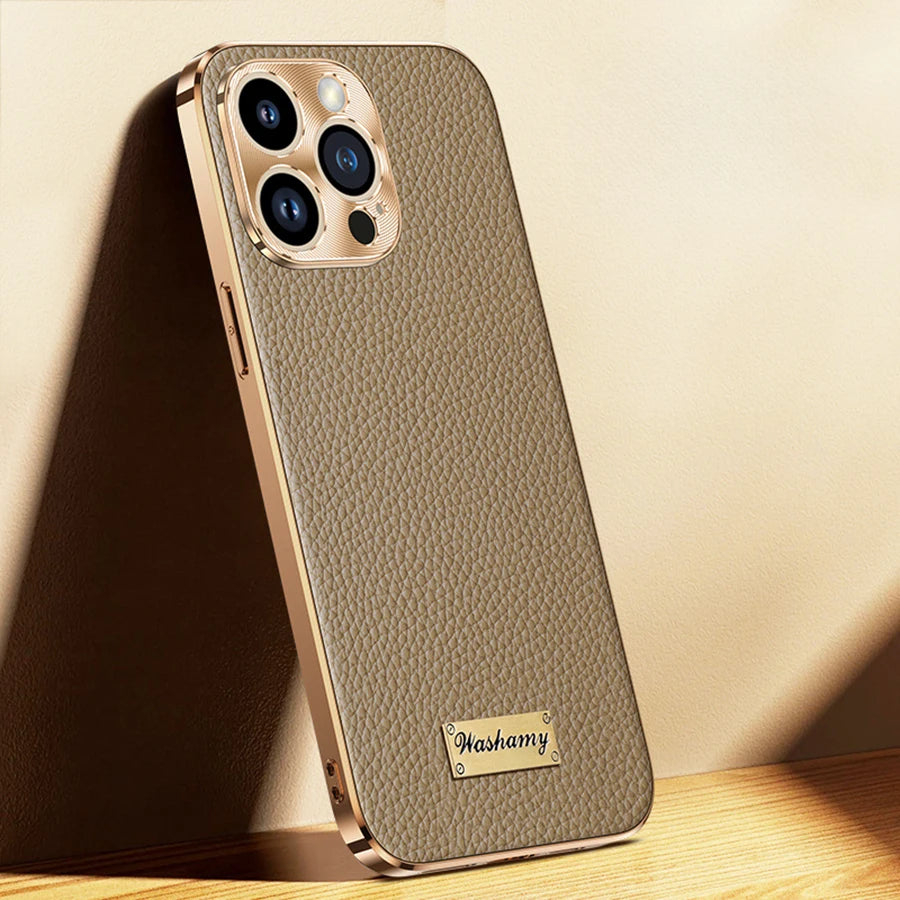 غطاء حماية لهاتف iPhone 17 Pro Max غطاء جلد طبيعي فخم بطبقة مطلية كامل الحماية تصميم فاخر للأعمال