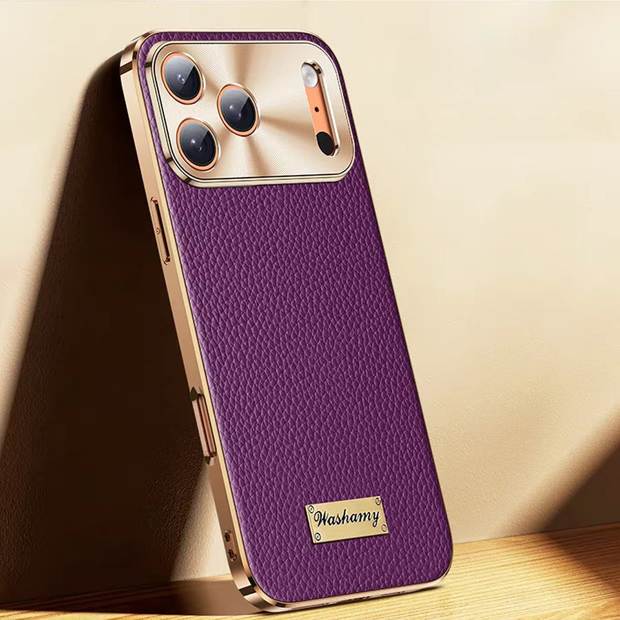 غطاء حماية لهاتف iPhone 17 Pro Max غطاء جلد طبيعي فخم بطبقة مطلية كامل الحماية تصميم فاخر للأعمال