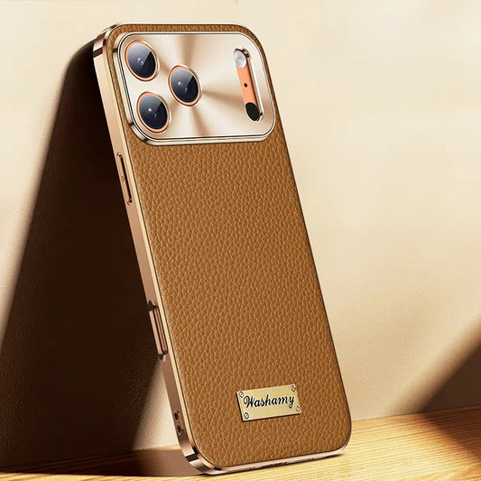 غطاء حماية لهاتف iPhone 17 Pro Max غطاء جلد طبيعي فخم بطبقة مطلية كامل الحماية تصميم فاخر للأعمال