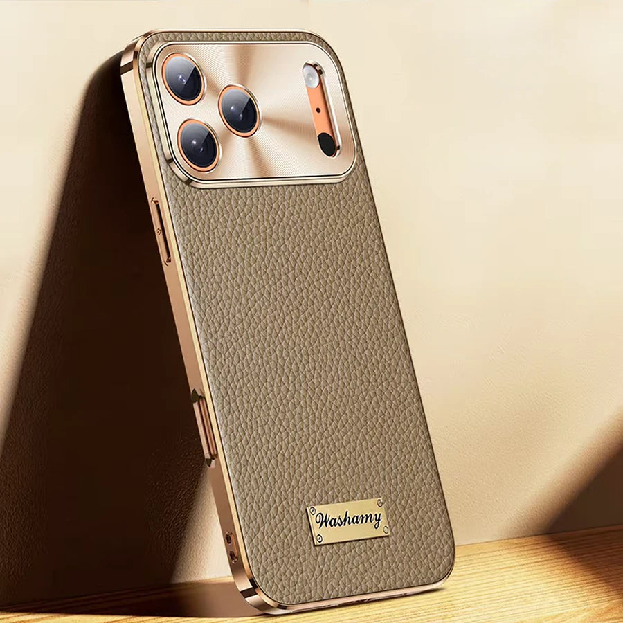 غطاء حماية لهاتف iPhone 17 Pro Max غطاء جلد طبيعي فخم بطبقة مطلية كامل الحماية تصميم فاخر للأعمال