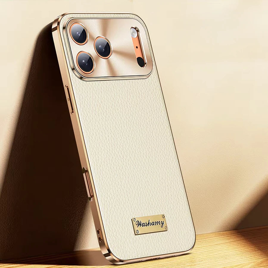 غطاء حماية لهاتف iPhone 17 Pro Max غطاء جلد طبيعي فخم بطبقة مطلية كامل الحماية تصميم فاخر للأعمال