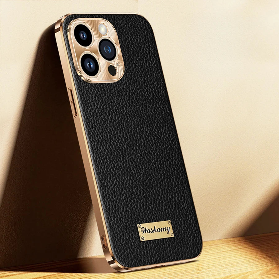 غطاء حماية لهاتف iPhone 17 Pro Max غطاء جلد طبيعي فخم بطبقة مطلية كامل الحماية تصميم فاخر للأعمال