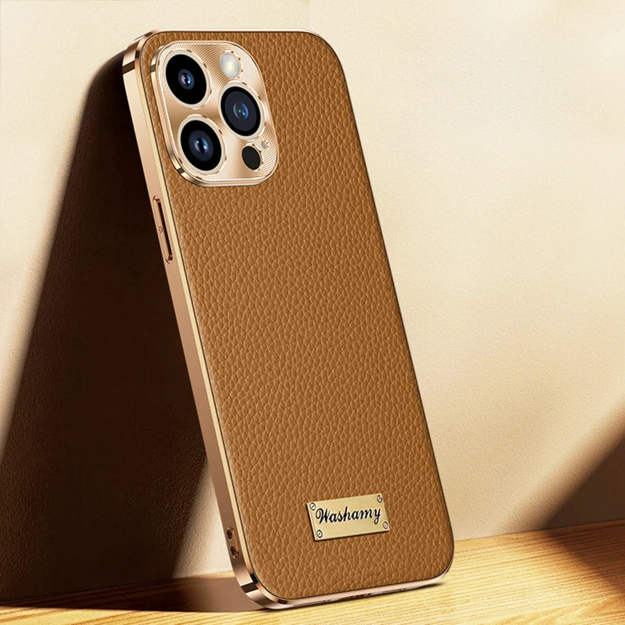 غطاء حماية لهاتف iPhone 17 Pro Max غطاء جلد طبيعي فخم بطبقة مطلية كامل الحماية تصميم فاخر للأعمال