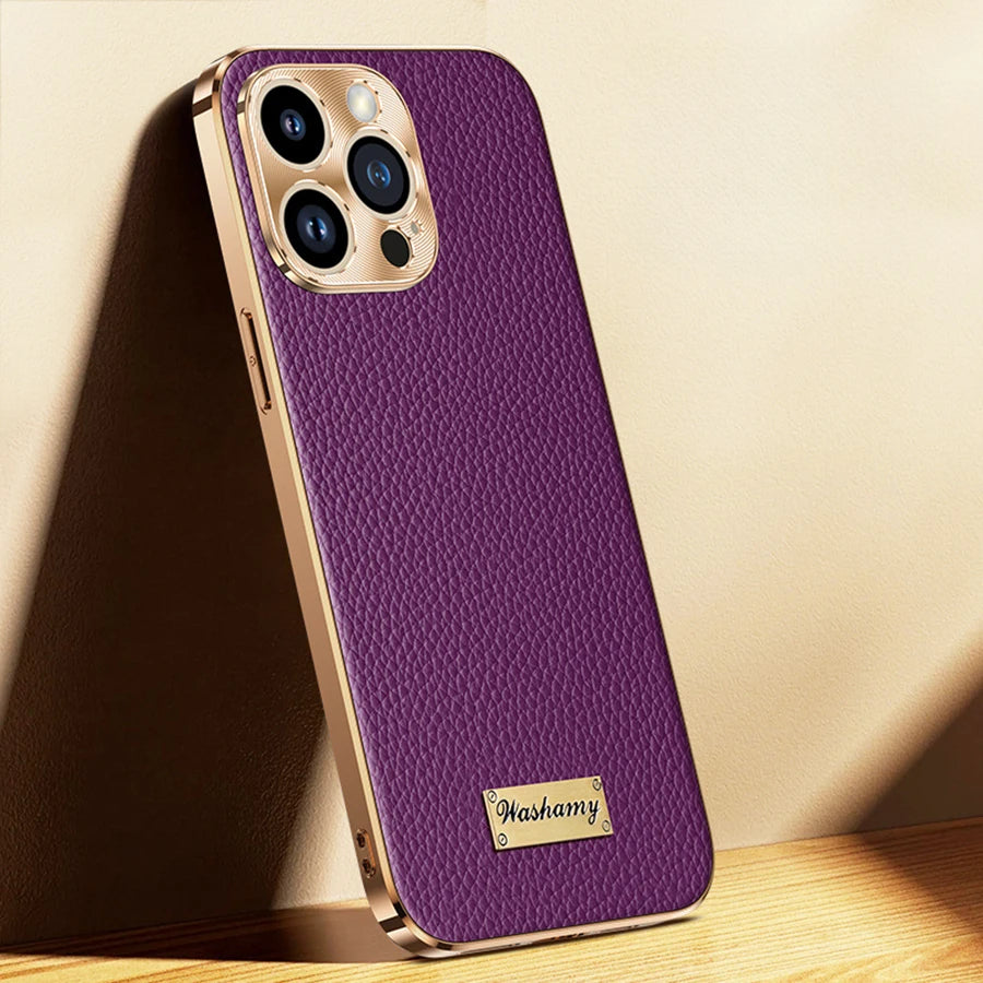 غطاء حماية لهاتف iPhone 17 Pro Max غطاء جلد طبيعي فخم بطبقة مطلية كامل الحماية تصميم فاخر للأعمال