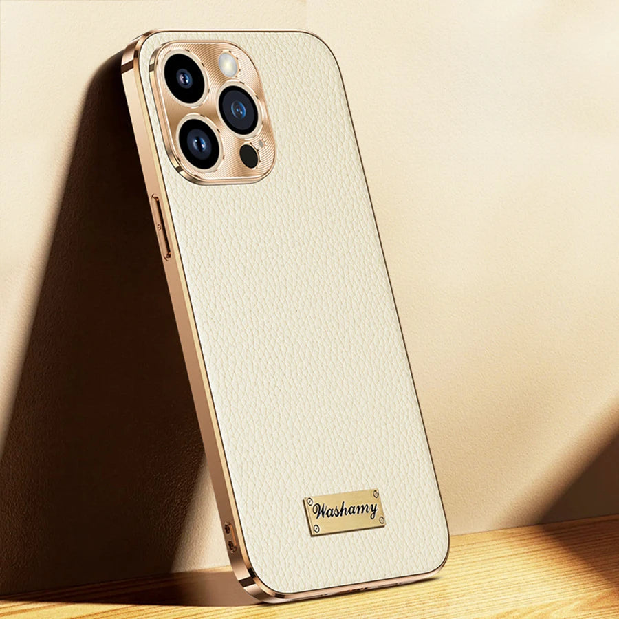 غطاء حماية لهاتف iPhone 17 Pro Max غطاء جلد طبيعي فخم بطبقة مطلية كامل الحماية تصميم فاخر للأعمال
